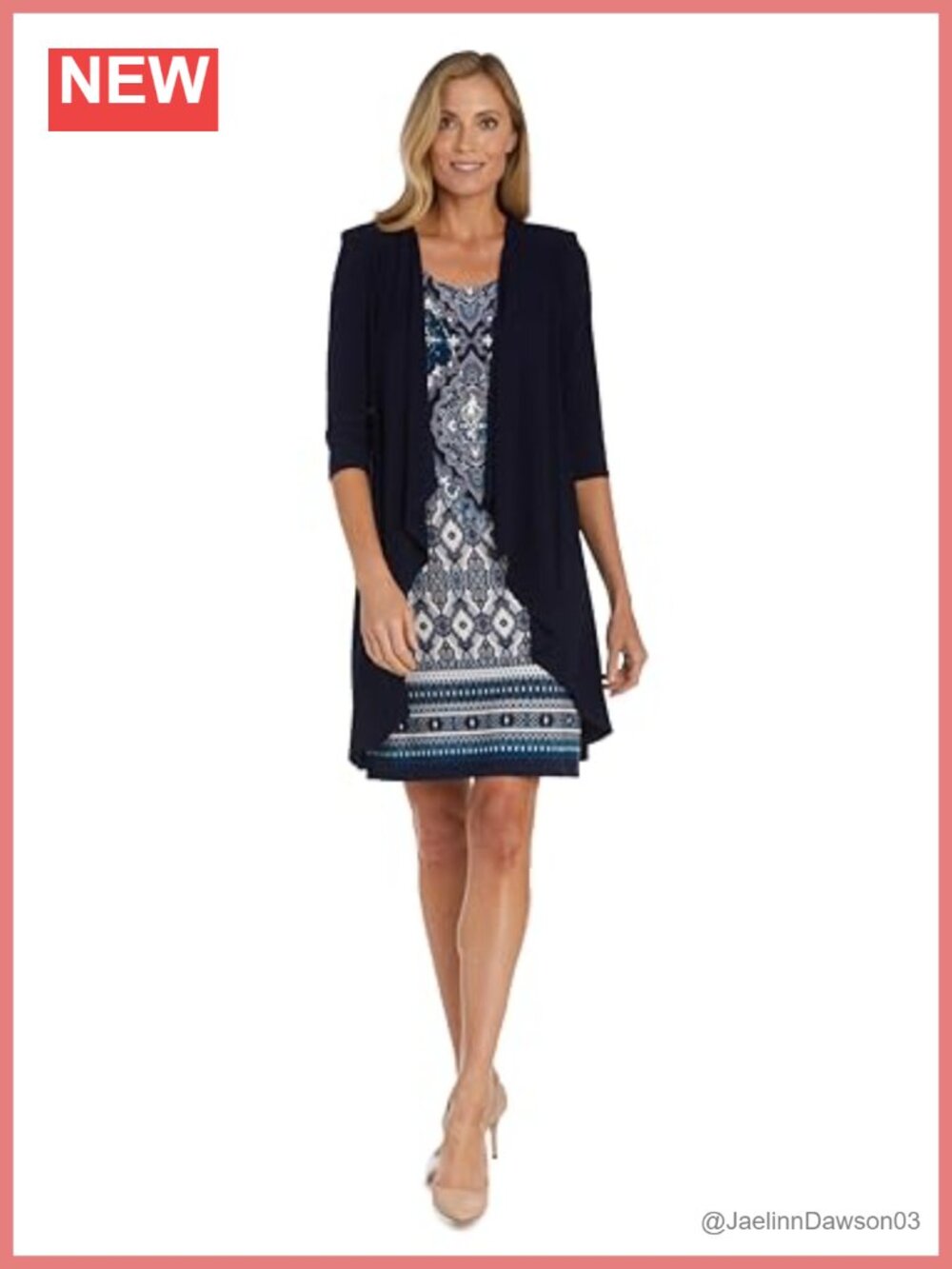 R&M Richards 2-Piece Shift Dress Draped Jacket 3/4 Sleeve Scoop Neck